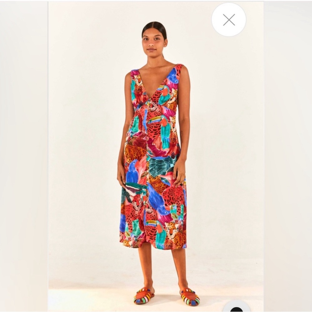 FARM RIO Animal Collage Midi Dress in Multi Size Large